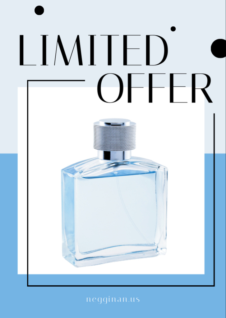 Ontwerpsjabloon van Flyer A6 van Perfume Offer with Glass Bottle in Blue