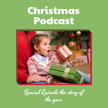 Designvorlage Christmas Podcast Announcement with Cute Kid für Podcast Cover