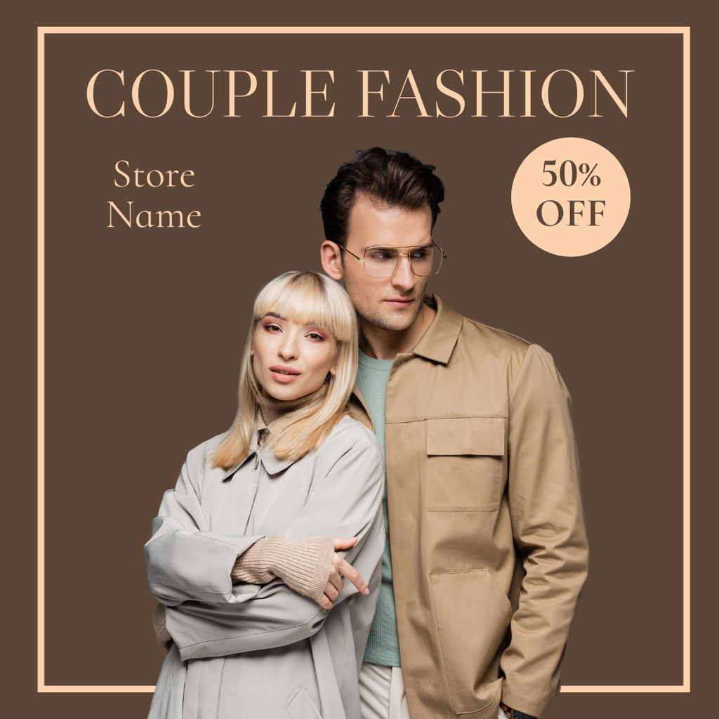 Fashion Sale Announcement with Stylish Couple Instagram Πρότυπο σχεδίασης