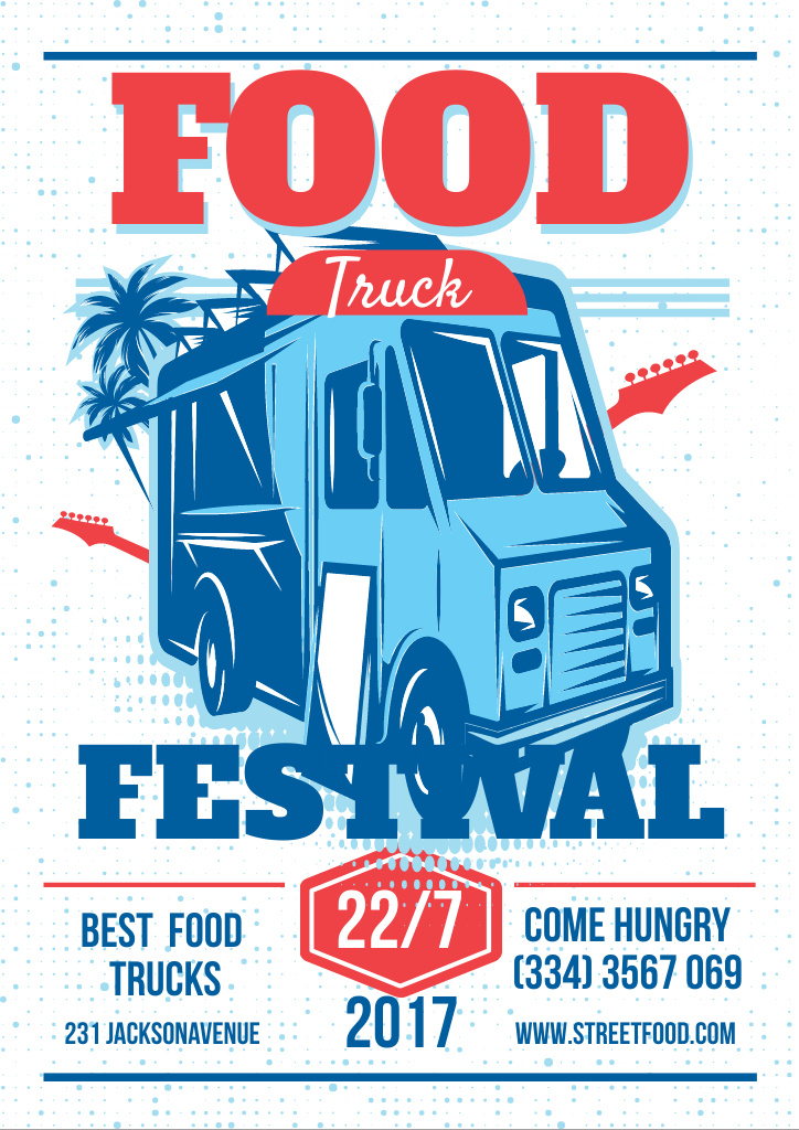 Designvorlage Food Truck Festival Announcement with Delivery Van für Flyer A4