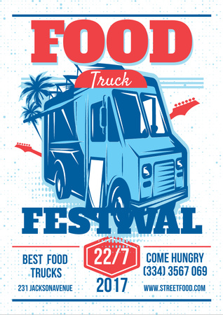 Designvorlage ankündigung food truck festival mit lieferwagen für Flyer A4