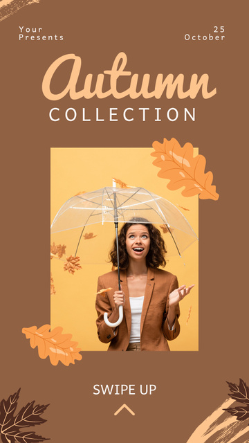 Autumn Wear Collection Ad with Oak Leaves Instagram Story Design Template