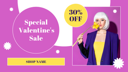 Valentine's Day Sale with Attractive Stylish Blonde Woman FB event cover Design Template