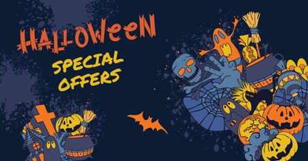 Special Halloween Offer with Cartoon Pumpkins Facebook AD Design Template