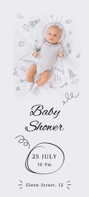 Baby Shower Celebration Announcement with Cute Newborn Invitation 9.5x21cm Design Template