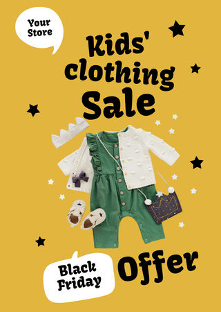 Kids' Clothing Sale on Black Friday Flyer A6 Design Template