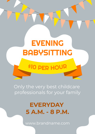 Professional Evening Babysitting Offer Poster A3 Design Template