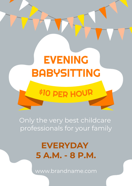 Professional Evening Babysitting Offer Poster A3 Πρότυπο σχεδίασης