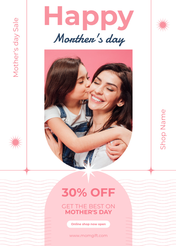 Mother's Day Celebration with Girl kissing Mom Flayer Tasarım Şablonu