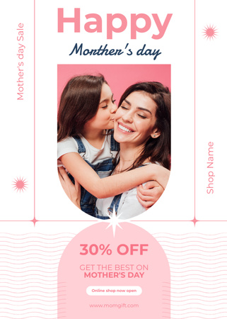 Mother's Day Celebration with Girl kissing Mom Flayer Design Template