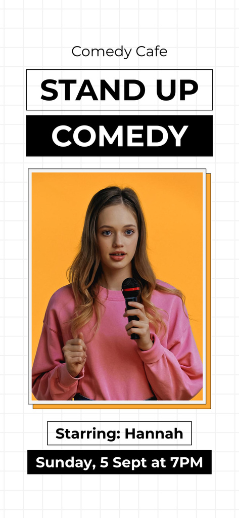 Stand-up Comedy Show Ad with Young Woman performing Snapchat Geofilter – шаблон для дизайна