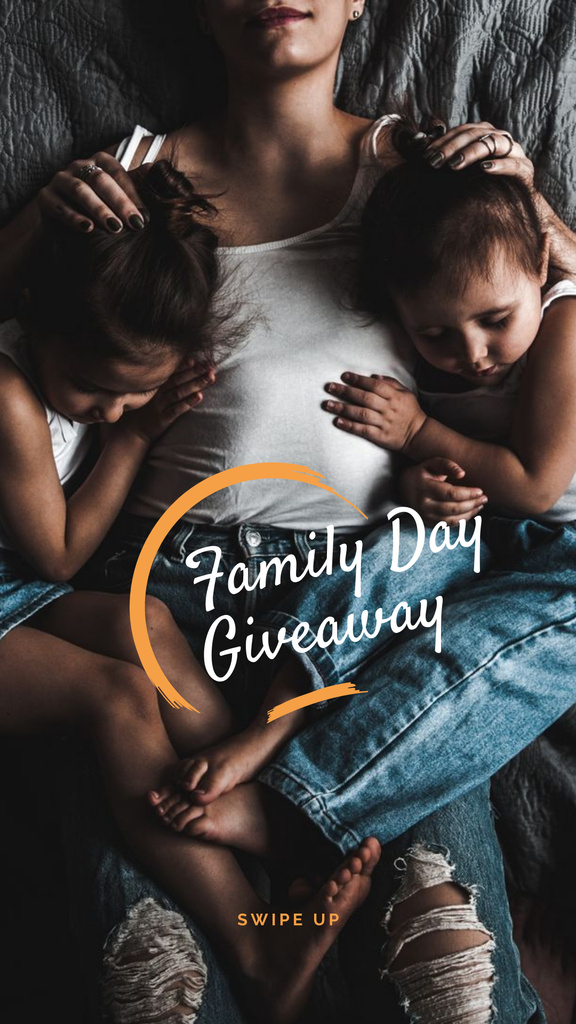 Designvorlage Family Day giveaway with Woman hugging Kids für Instagram Story