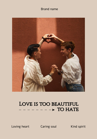 Template di design Testo sull'amore con coppia LGBT su beige Poster 28x40in