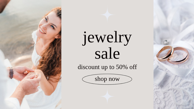 Jewelry Sale Announcement with Young Couple FB event cover Design Template