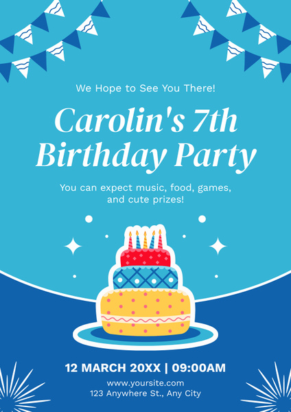 Birthday Party Announcement with Cake and Candles
