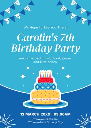 Birthday Party Announcement with Cake and Candles Poster Design Template