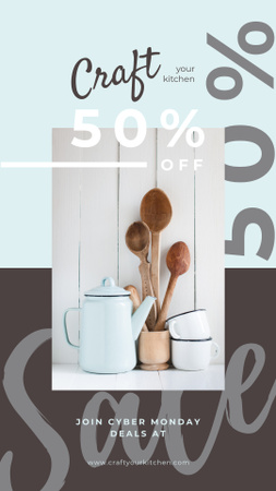 Cyber Monday Sale Kitchen utensils on table Instagram Story Design Template