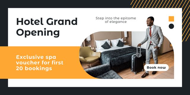 Exclusive Voucher For Hotel Grand Opening And Booking Twitter Design Template