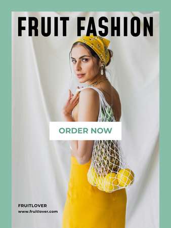 Platilla de diseño Fashion Ad with Woman holding Bag of Fruits Poster 36x48in