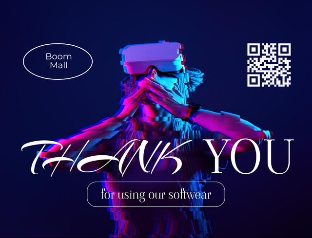 Glitch Image of Man in Virtual Reality Glasses Postcard 4.2x5.5in Design Template