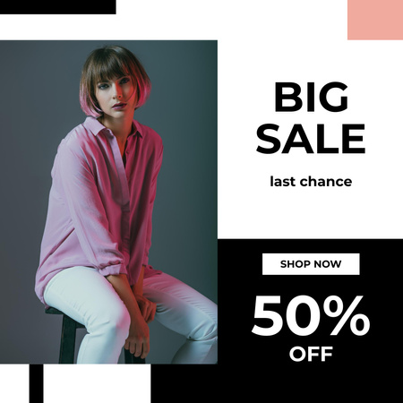 Fashion Ad with Attractive Girl on Chair Instagram Design Template