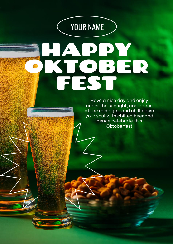 Oktoberfest Greeting With Beer And Snacks Postcard A6 Vertical Design Template