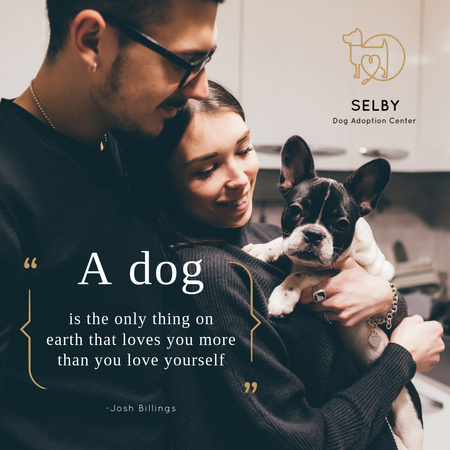 Pet Adoption Ad Couple with Puppy Instagram Design Template