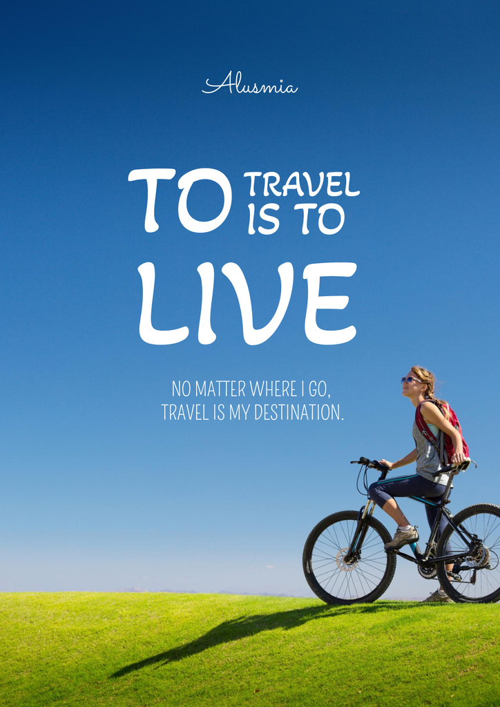 Travel Quote with Cyclist Riding in Nature Poster Modelo de Design