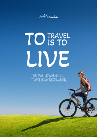 Plantilla de diseño de Cita de viaje con ciclista montando en la naturaleza Poster 