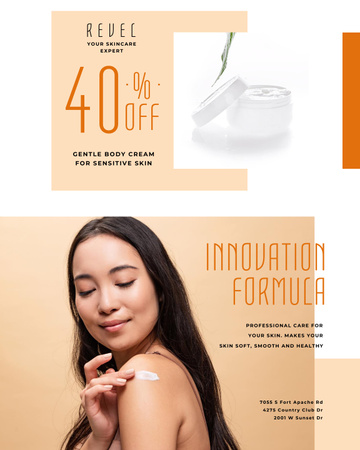 Cosmetics Sale with Woman Applying Cream Poster 16x20in Šablona návrhu