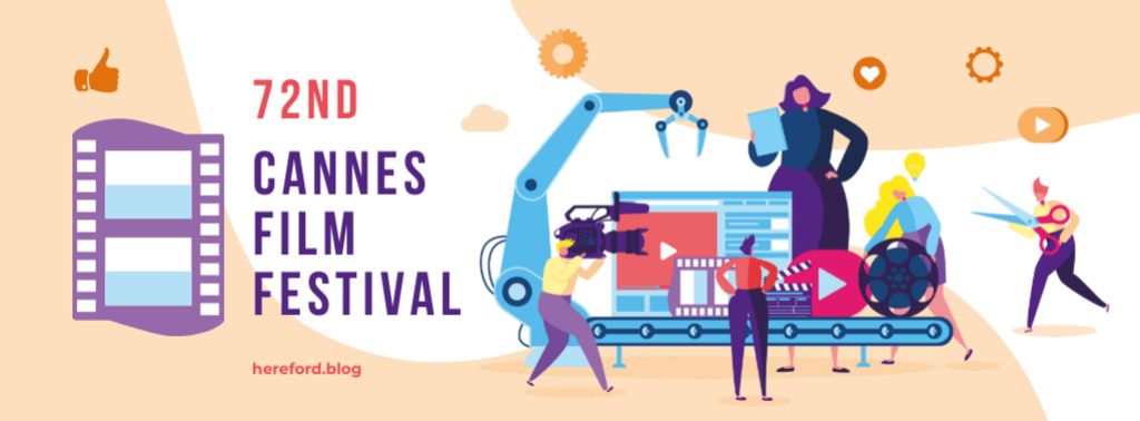 Template di design Cannes Film Festival with Modern Illustration of Filming Crew Facebook cover