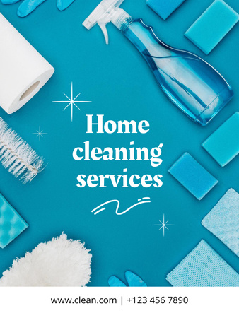 Plantilla de diseño de anuncio de servicios de limpieza con detergente azul Poster US 