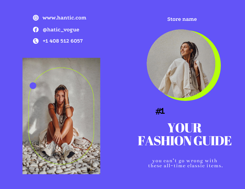 Template di design Fashion Ad with Young Woman in Stylish Outfit on Blue Brochure 8.5x11in Bi-fold