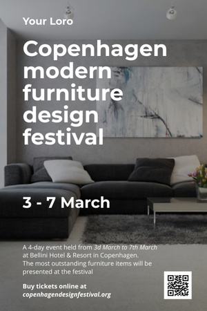 Interior Decoration Event Announcement with Sofa in Grey Invitation 6x9in Design Template