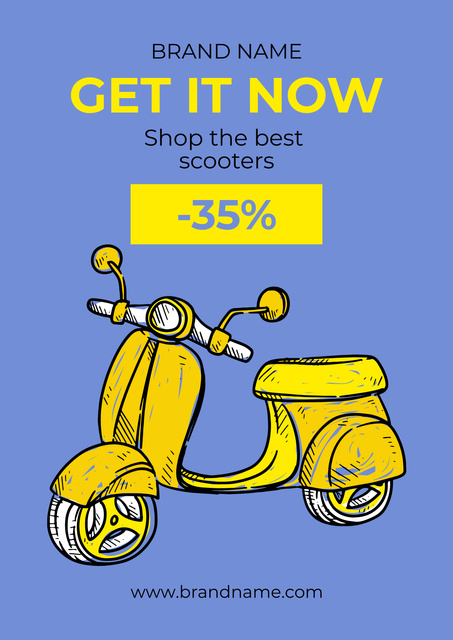 Designvorlage Yellow Scooter Discount Announcement für Poster