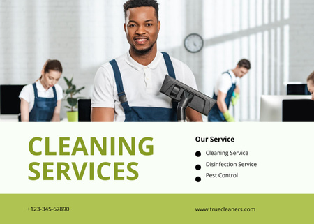 African American Cleaner with His Team Flyer 5x7in Horizontal Design Template