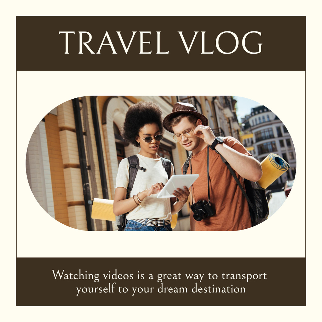Travel Vlog Promotion with Young Couple in City Instagram Design Template