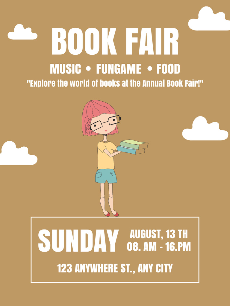 Book Fair Ad on Beige Poster US Design Template