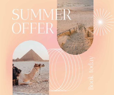 Summer Travel Offer with Camel on Beach Medium Rectangle Tasarım Şablonu