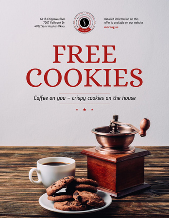 Platilla de diseño Irresistible Coffee Shop With Coffee and Free Cookies Poster 8.5x11in