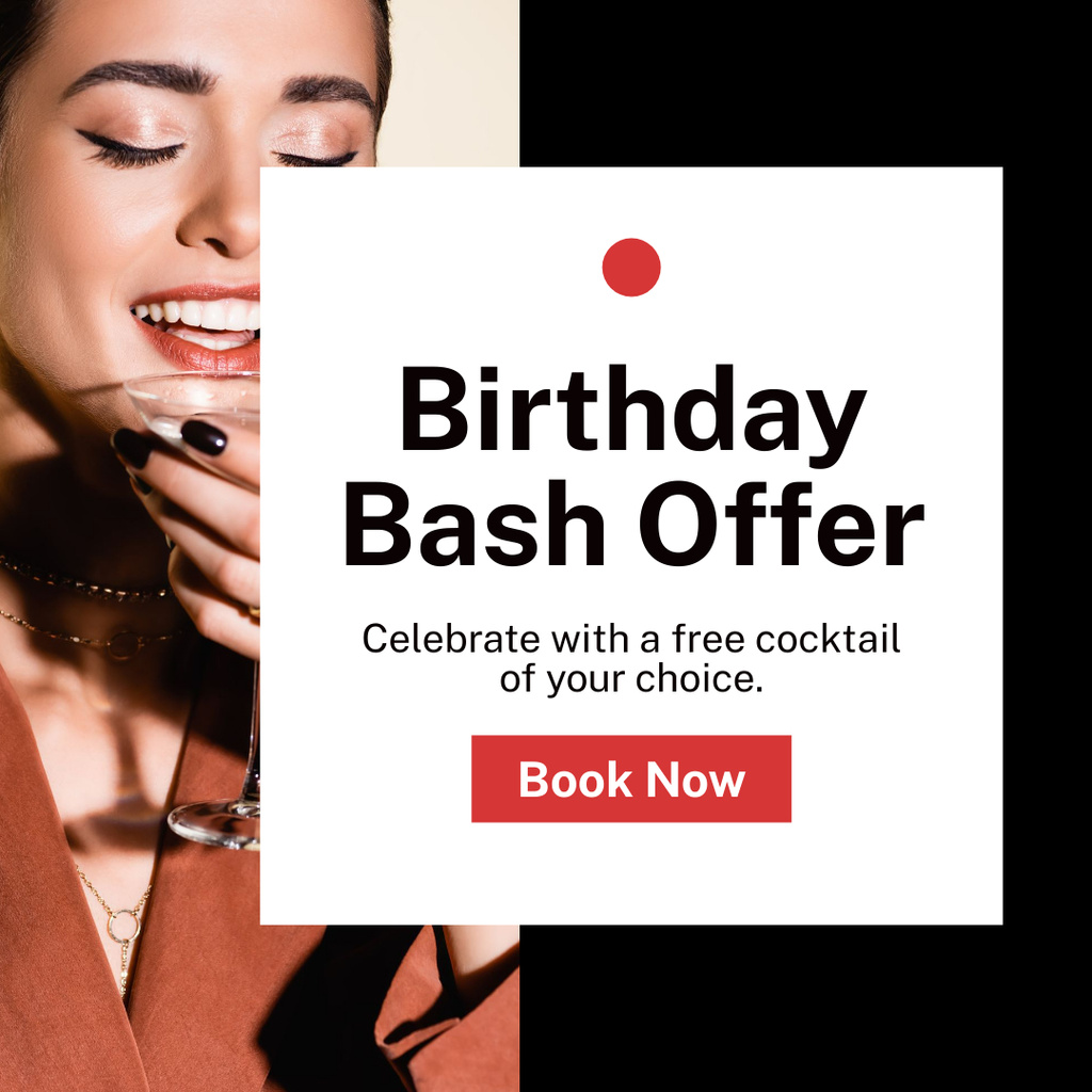 Plantilla de diseño de Offer to Celebrate Birthday with Free Cocktails Instagram AD 