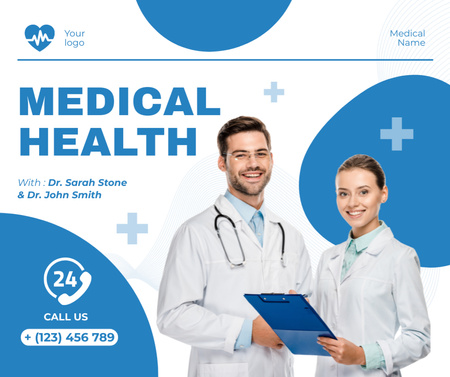 Clinic Ad with Professional Doctors Facebook Design Template