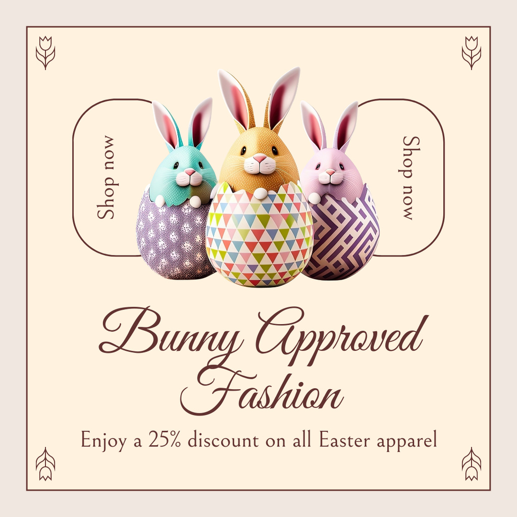 Plantilla de diseño de Easter Fashion Sale with Cute Bunnies in Eggs Instagram 