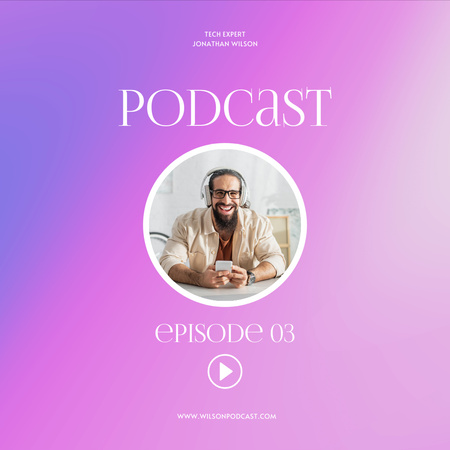Man with Earphones for Tech Podcast Ad Instagram AD Design Template
