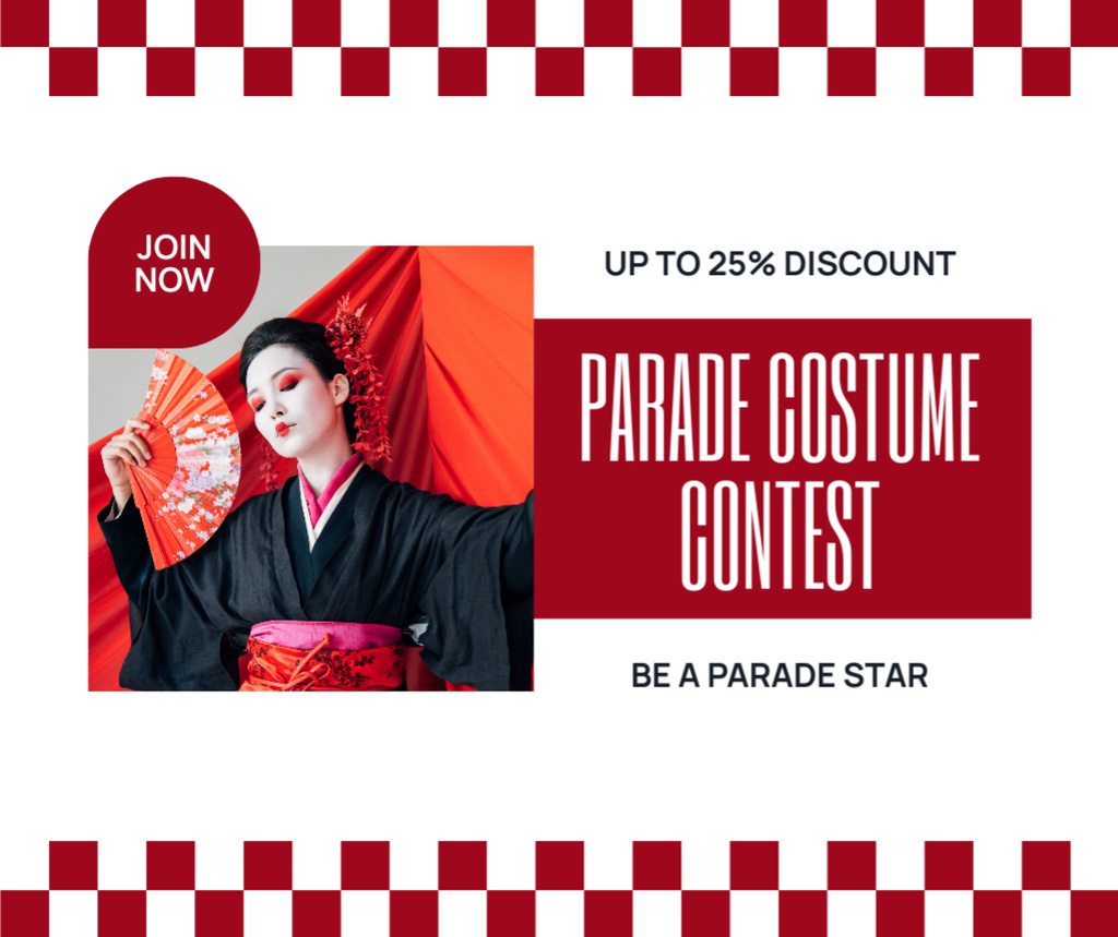 Ontwerpsjabloon van Facebook van Discount On Pass To Parade Costume Contest Offer