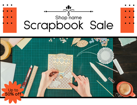 Scrapbooking Sale Offer With Tools Thank You Card 5.5x4in Horizontal Design Template