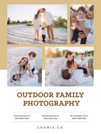 Designvorlage Foto-Sitzungsangebot mit glücklicher Familie mit Baby für Poster US