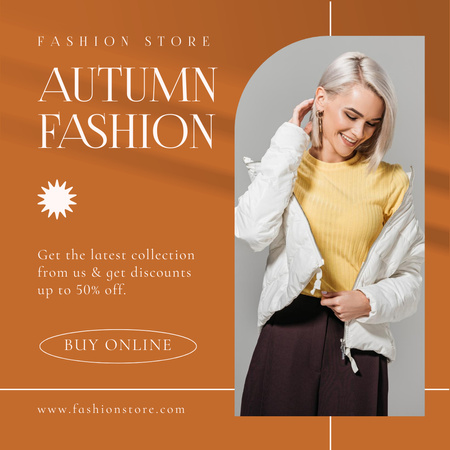 Anúncio de moda outono com mulher elegante Instagram AD Modelo de Design