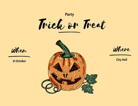 Halloween Party Announcement With Pumpkin Invitation 13.9x10.7cm Horizontal Design Template