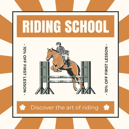 Favorable Discount on First Lesson at Horse Riding School Animated Post Design Template